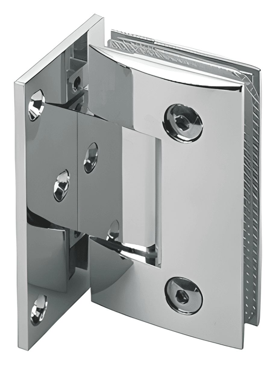 Wall to Glass Shower Hinge, Offset Back Plate with Curved Plate - SWH82010A: Polished chrome
