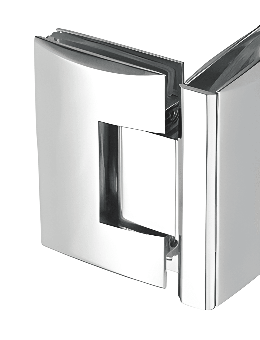 Glass to Glass Shower Hinge, 90 Degree with Curved Plate - SWH82040: Polished chrome