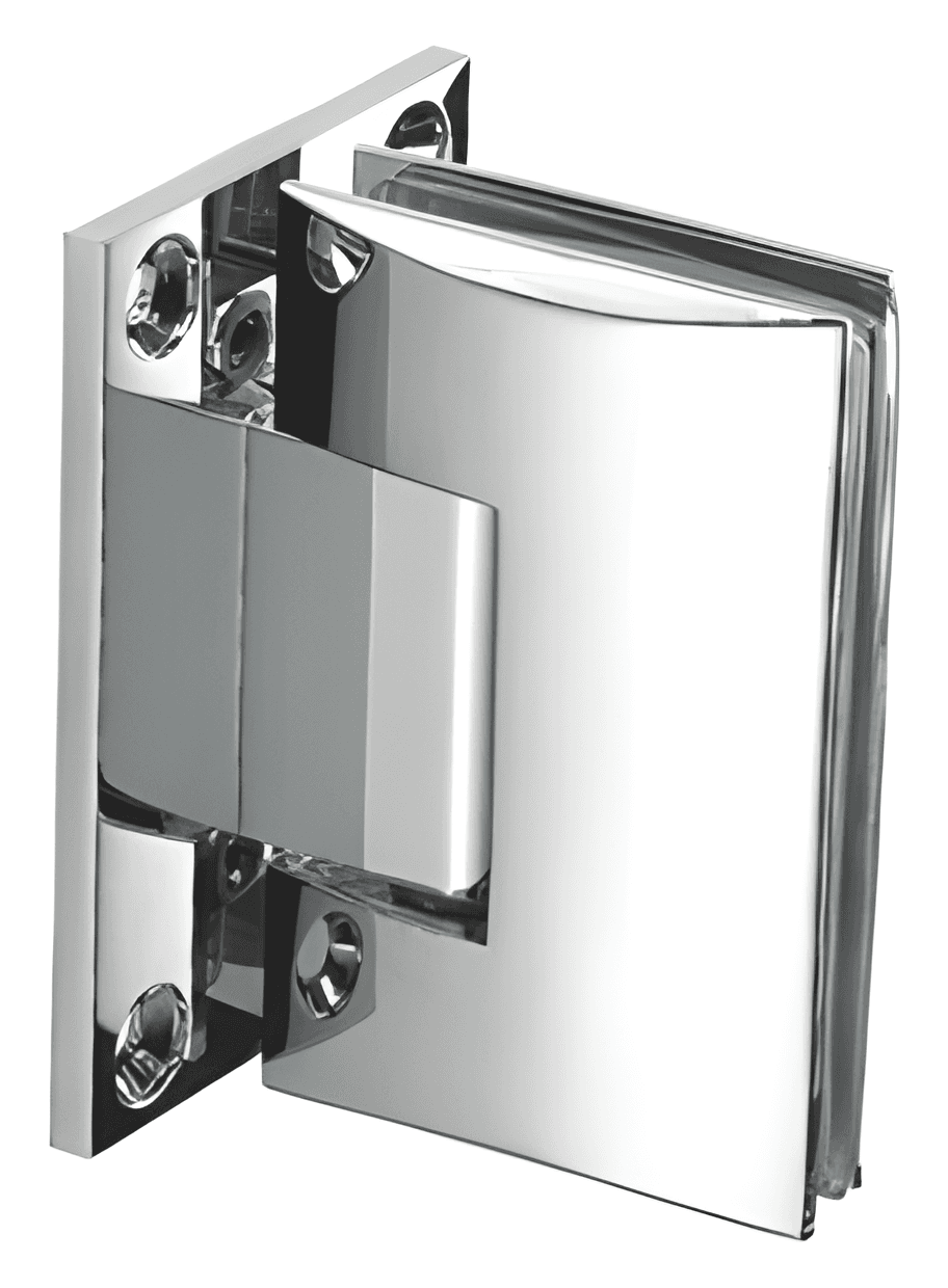Wall to Glass Shower Hinge, Full Back Plate with Curved Plate - SWH82010: Polished chrome