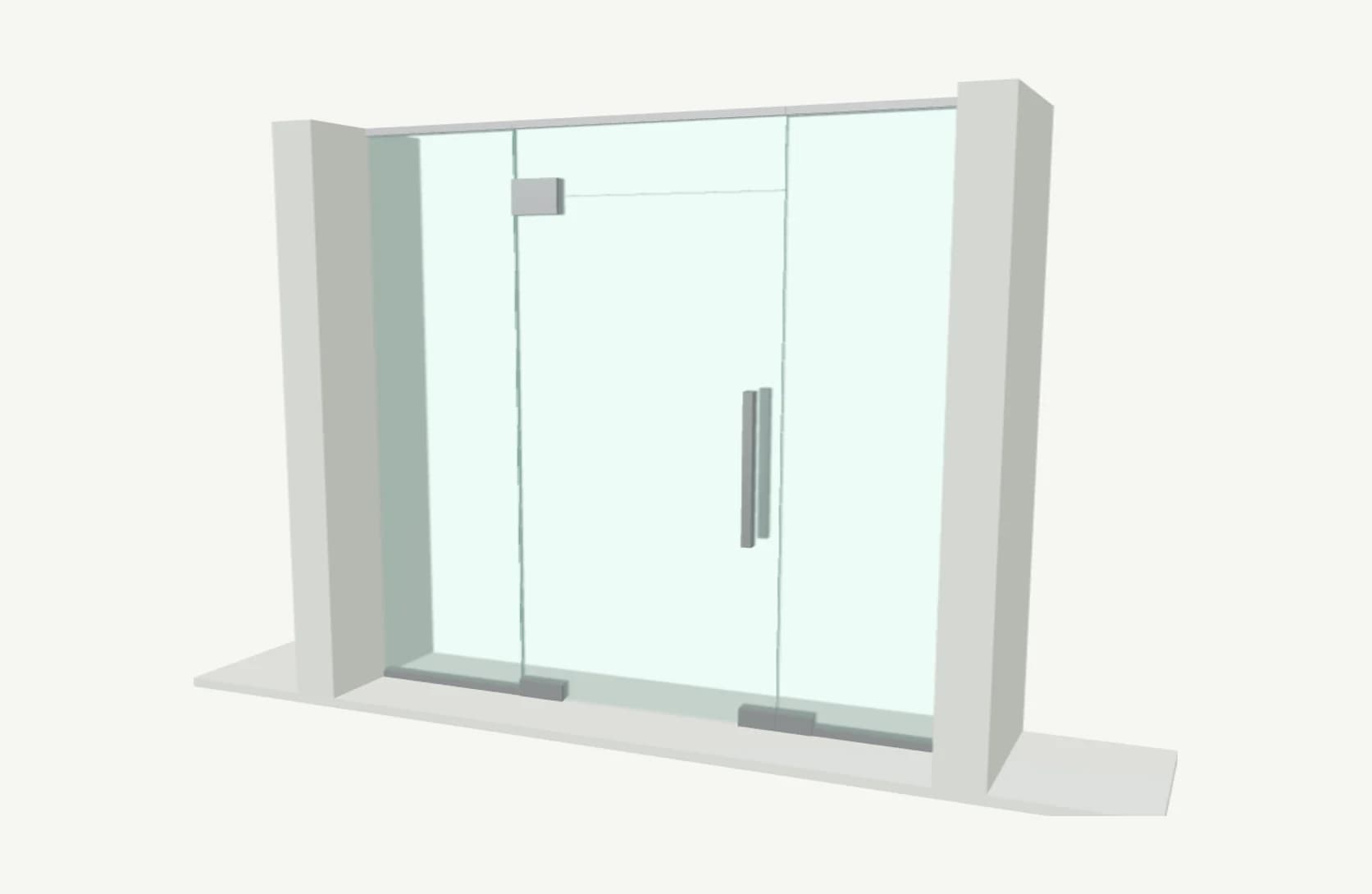 Our drawing of a frameless glass entrance door with side panels